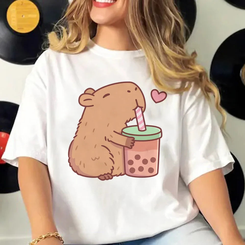 Capybara T-shirts Women Manga Graphic Tee Harajuku Top Female Japanese