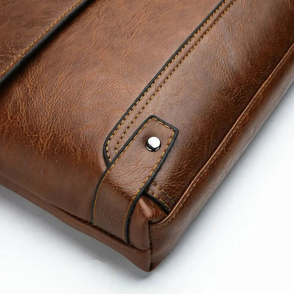 Briefcase For Men PU Leather Tote Boston Commuting Laptop Shoulder