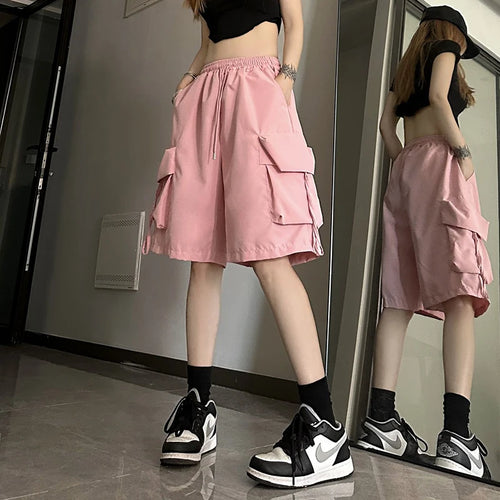 Gidyq Women High Waist Cargo Shorts American Style Streetwear Summer