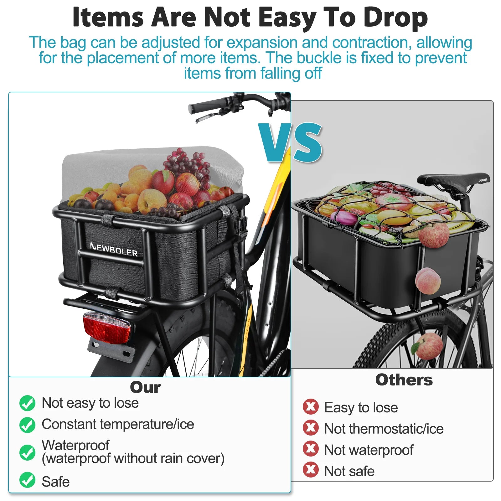 Rear Bike Basket Bicycle Cargo Rack Bag Large Capacity Fron E-Bike