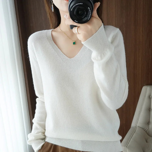 New Cashmere Women's V-neck Pullover Lace Neck Hollow Out Design