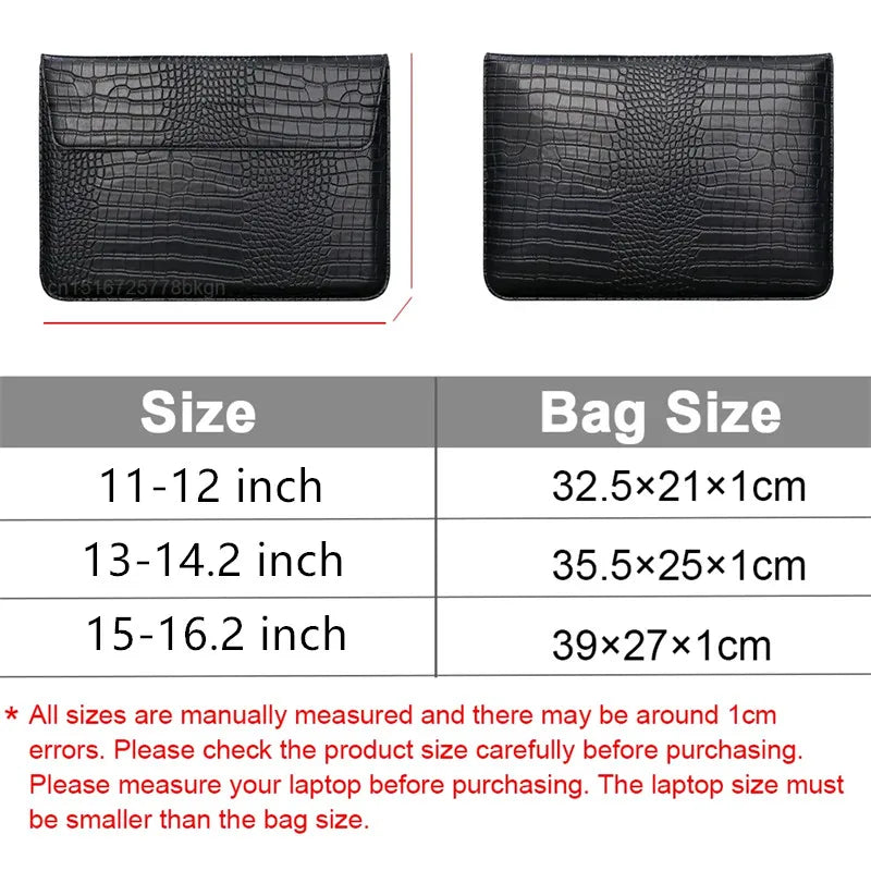 Crocodile Leather Flip Case Bag Laptop Sleeve for Macbook Air 13 14 15