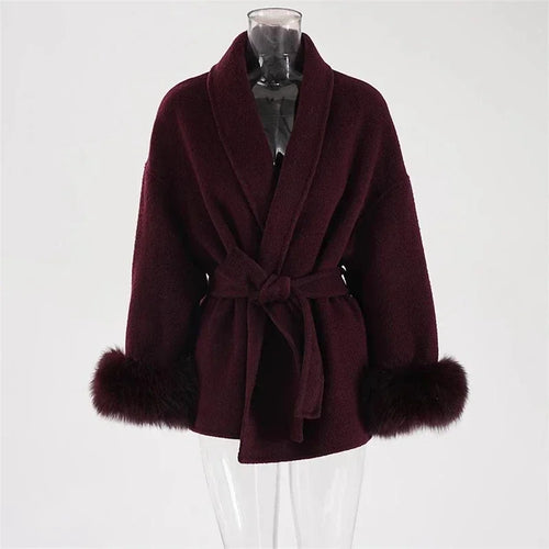TARUXY Fox Fur Woolen Coats Women's Short Coat Office Lady Removable