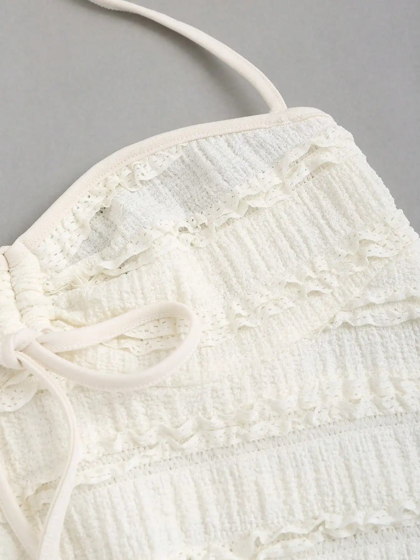 Women's Summer Fashion Casual Apricot Drawstring Neck Knitted Lace