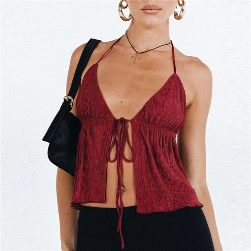 Sexy Summer Cami Top Bowknot Lace-Up Sleeveless Cropped Vest Elegant