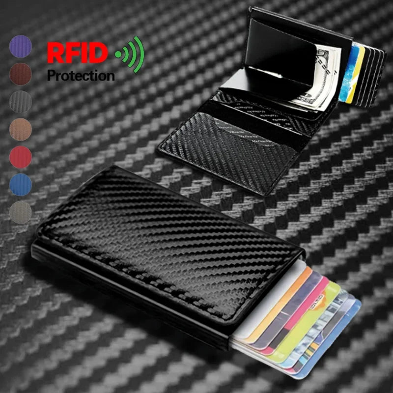 Carbon Fiber Credit Card Holder Wallet Men Rfid Smart Metal Thin Slim