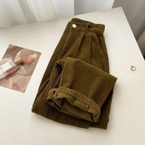Vintage High Waist Corduroy Pants Women Spring Fall Straight Causal