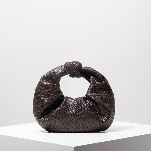 Vintage Faux Leather Woven Handbag, Knot Decor Crescent Bag, Pleated