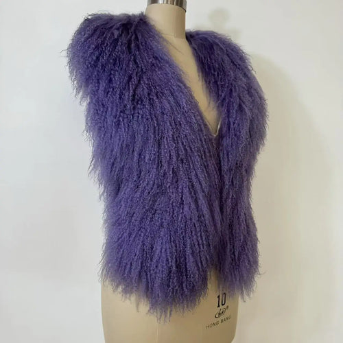 Fluffy Luxury  Real Mongolian Fur Halter Vests Women Solid Deep V-Neck