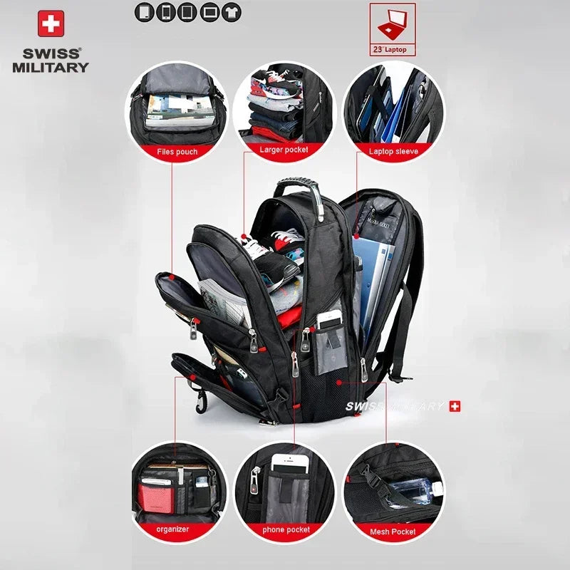 SWISS 17" Laptop Backpack Waterproof USB Charge Port Swiss-style
