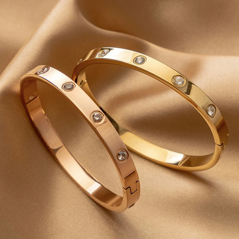 Fashion Round Cubic Zirconia Bracelets For Women Men Gold Silver Color