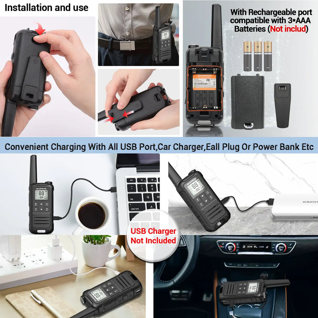 2PCS Baofeng F22 PMR FRS Mini Walkie Talkie Waterproof Type-C