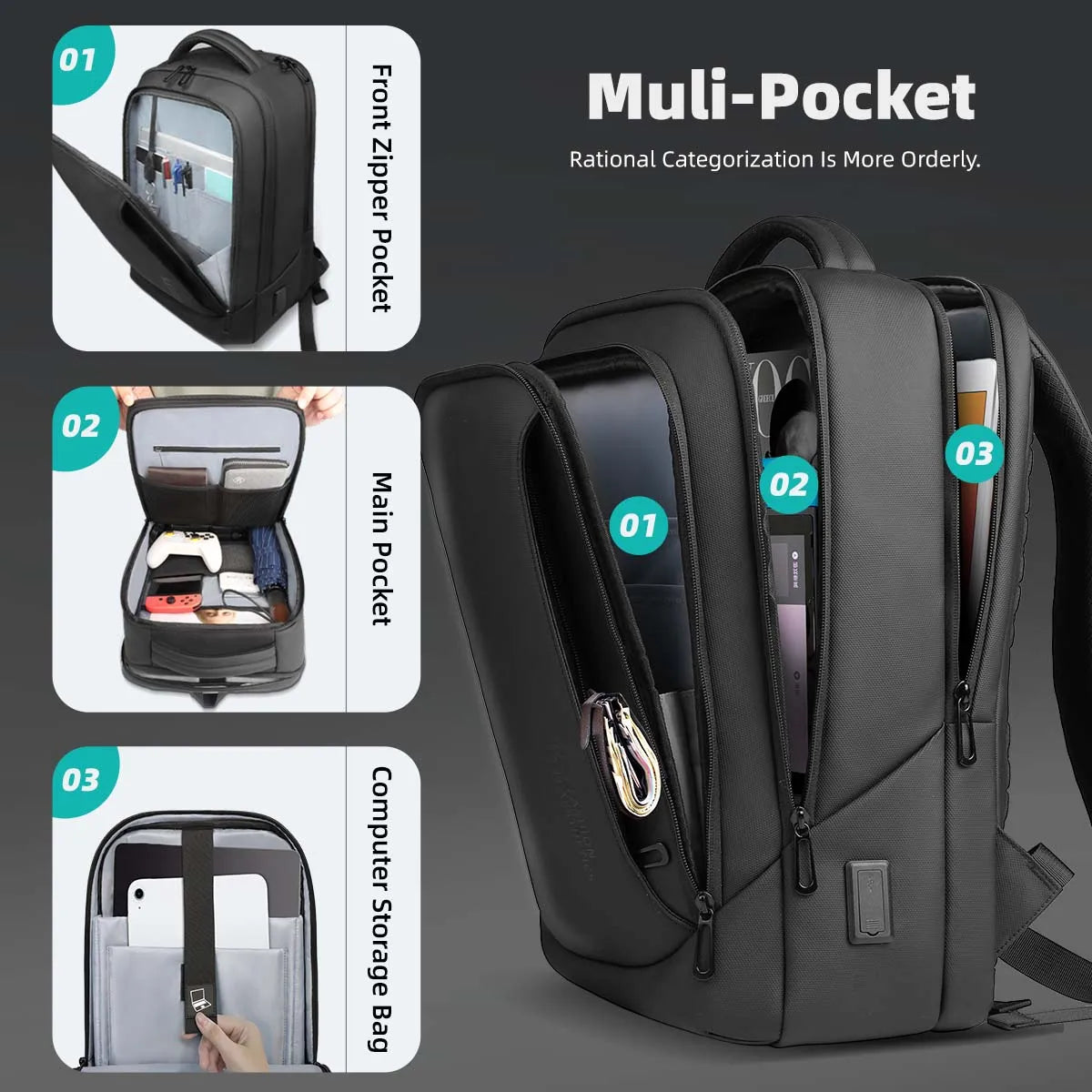 HK Men's Designer Laptop Bag Waterproof School Bags for College Boys