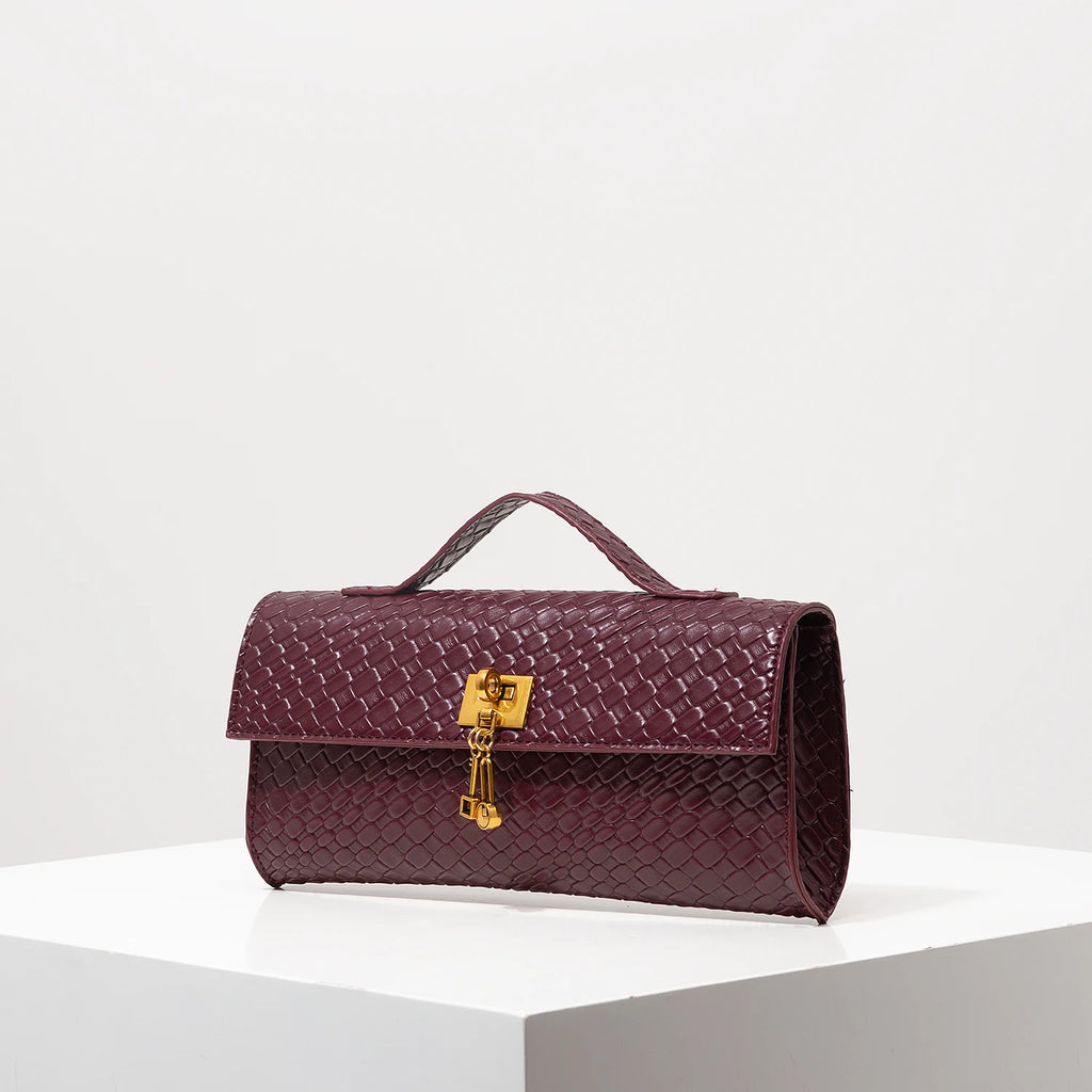 Retro Artificial Leather Woven Baguette, Flip Women's Clutch, Elegant