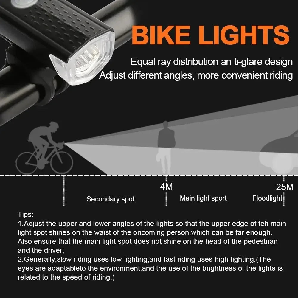 Bike Light Set Front Light with Taillight USB Rechargeable Easy to