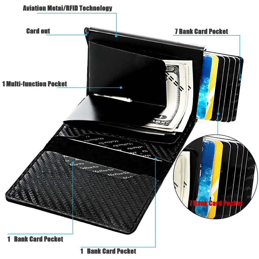 Carbon Fiber Credit Card Holder Wallet Men Rfid Smart Metal Thin Slim