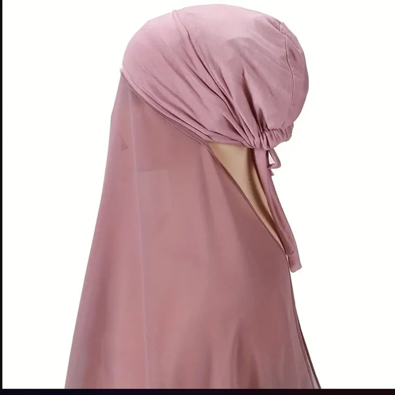 Muslim Instant Hijab Women Bonnet with Chiffon Shawl Head Scarf Cap