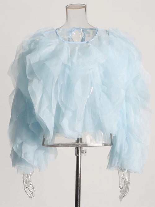 TWOTWINSTYLE Elegant Patchwork Ruffles Chiffon Blouses Women O Neck