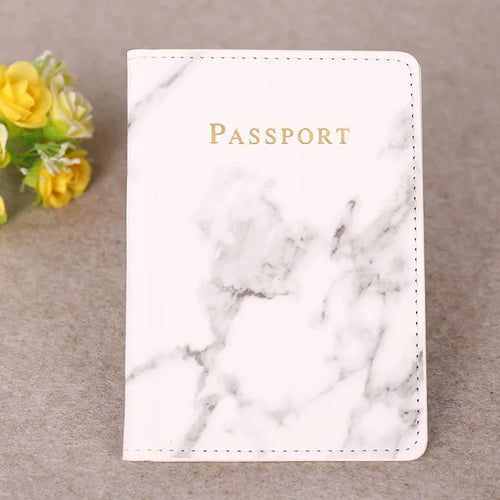 Women Fashion Pink Marble Pattern Travel Passport Cover Holder Bag
