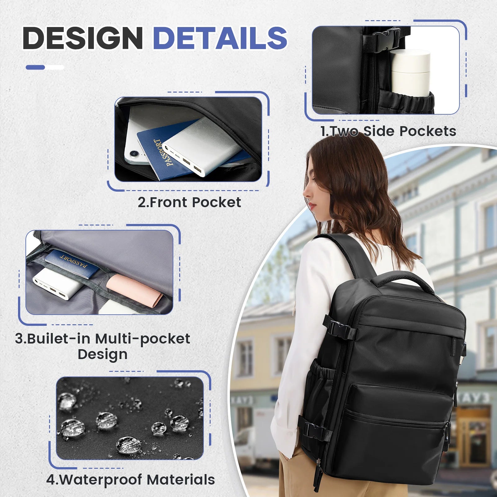 Men Vacuum Compression Backpack 15.6in Laptop Backpack Expand Hiking