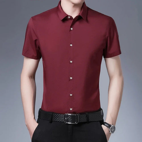 Men's Business Casual Solid Color Short Sleeved Shirt Non Ironing