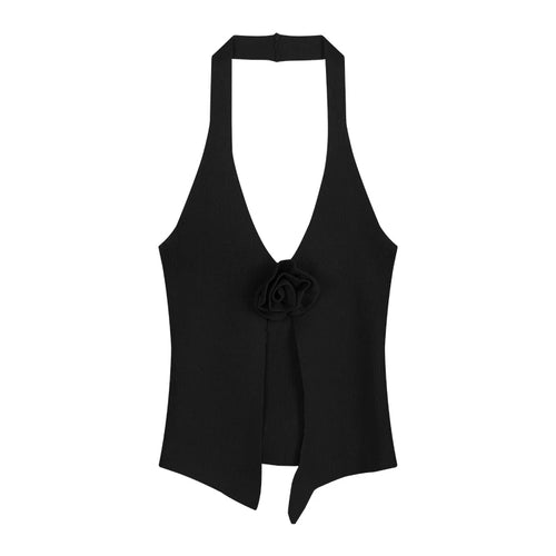 Summer Sweet Flower Knitted Camisole Women's Sexy Halter V-neck
