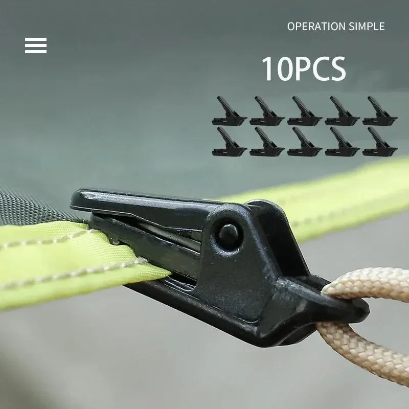 10Pcs Outdoor Tarpaulin Clips Camping Tents Awning Wind Rope Clamp