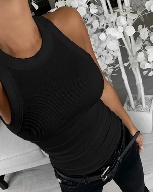 Sleeveless Ribbed Knit Tank Top Slim Fit Basic Casual Everyday Wear