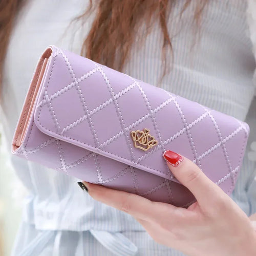 Black Long Wallets for Women PU Leather Diamond Pattern Purse Card