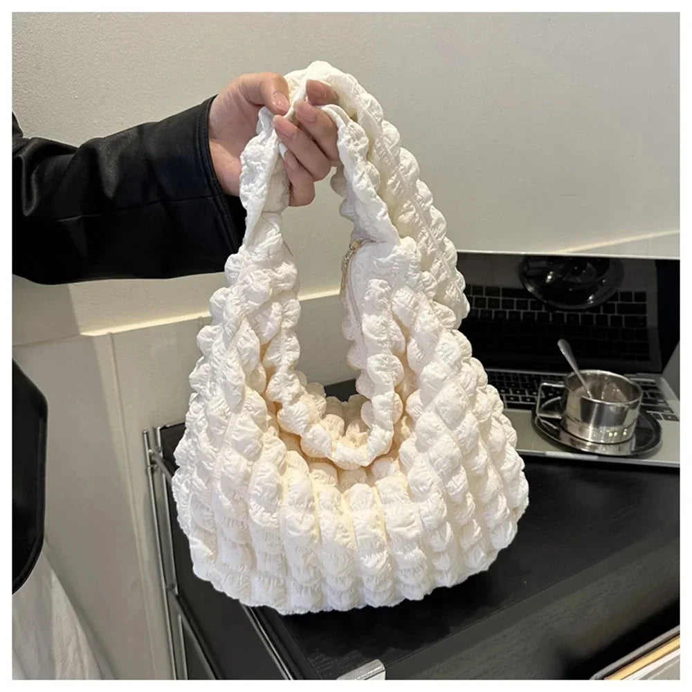 Crossbody Bag With Pleated Design Embroidered Plaid Shoulder Bag