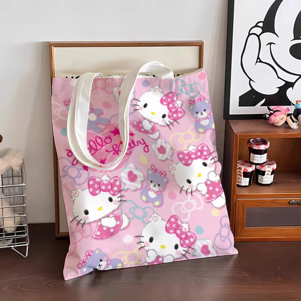 Sanrio Hello Kitty Large Capacity Canvas Bag Cute Cartoon Kt Cat New