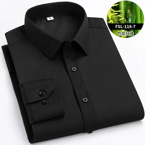Quality Stretch Men Shirt Bamboo Fiber Long Sleeve Anti-wrinkle