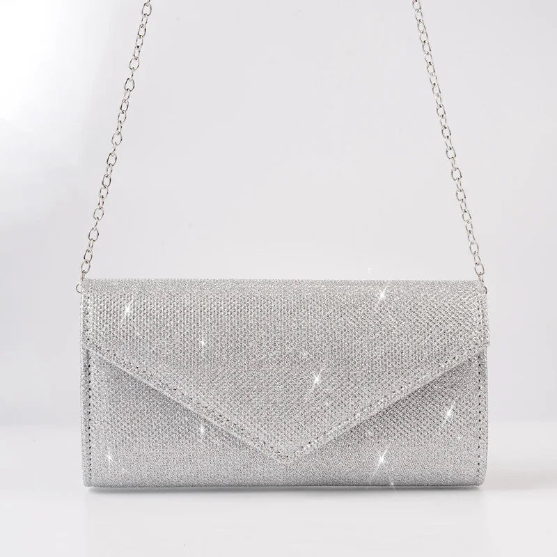 Women Envelope Evening Bag Glitter Ladies Chain Shoulder Bags Shiny