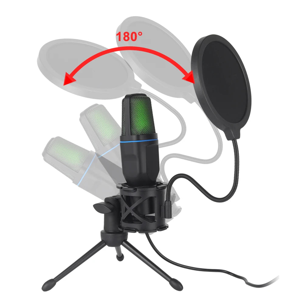 USB Microphone RGB Microfone Condensador Wire Gaming Mic for Podcast