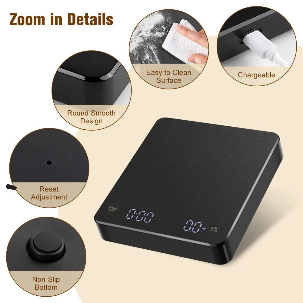 Digital Coffee Scale with Timer LED Screen Espresso USB 3kg