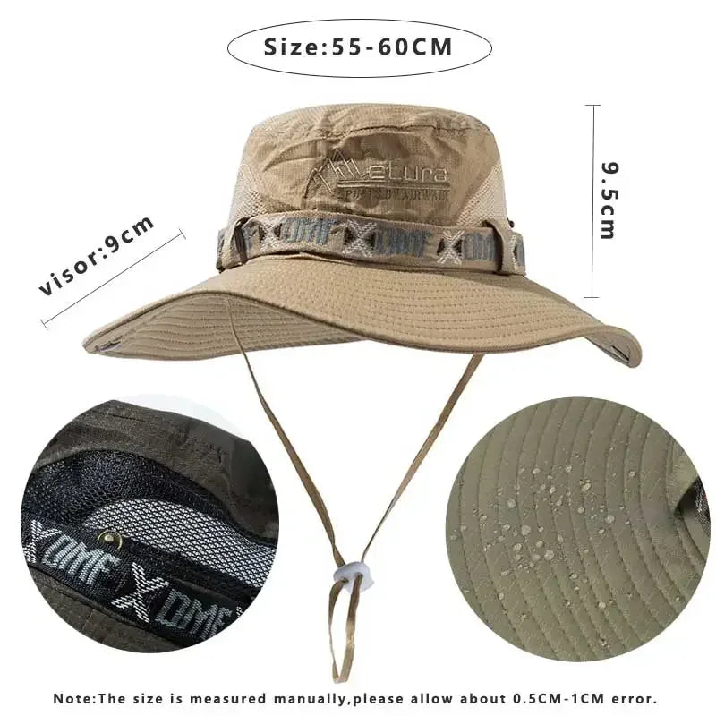 Summer Men Bucket Hat Outdoor UV Protection Wide Brim Panama Safari