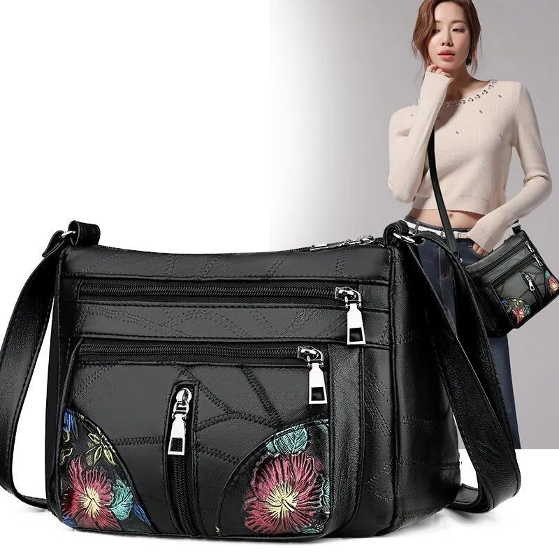 Luxury Soft Leather Women's Crossbody Handbags Handbags Flower Multi