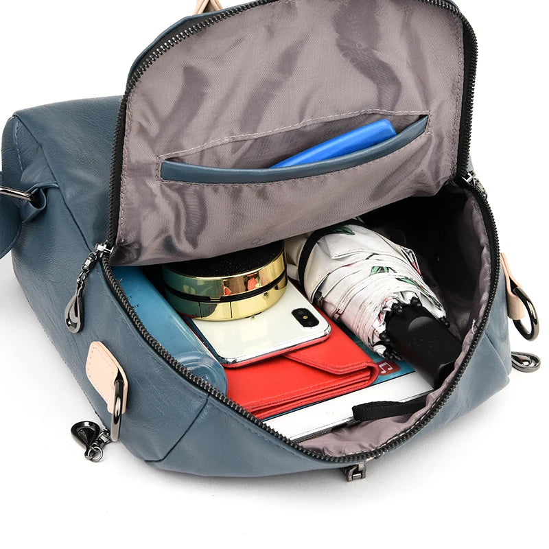Fashion Backpack Female Soft leather Rucksack Women Shoulder Bag