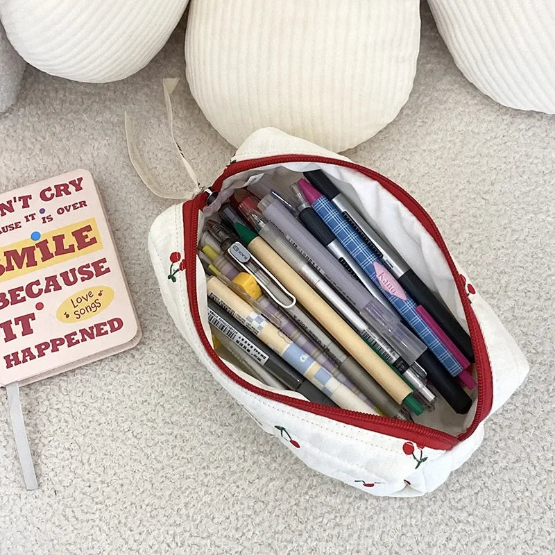 Quilted Cotton Ladies Travel Storage Bag Retro Cherry Women's Cosmetic