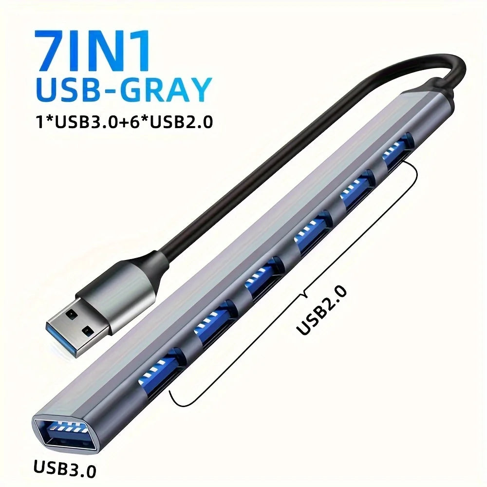 USB C Hub USB Hub 3.0, Aluminum 7 in 1 USB Extender, USB Splitter with