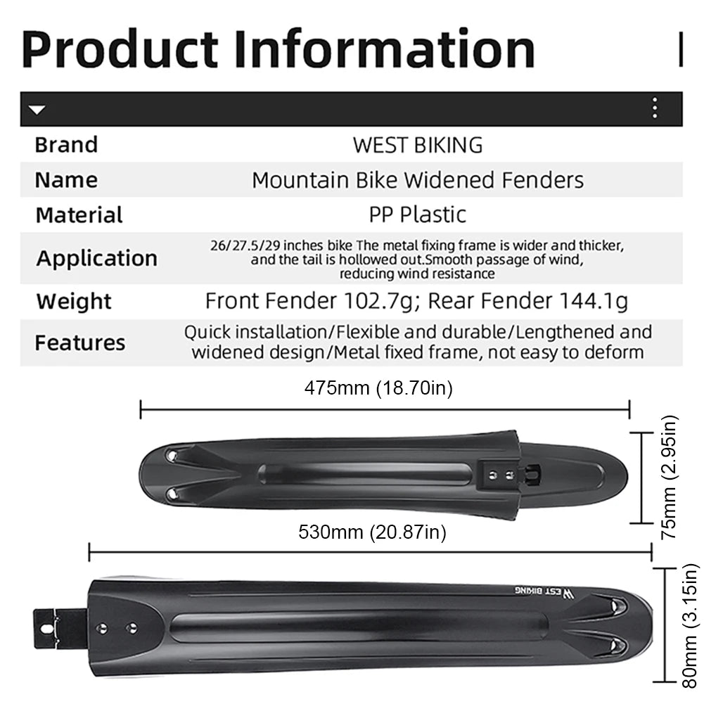 2Pcs Bike Fenders Mudguard Dustproof Cycling Splash Guard Universal