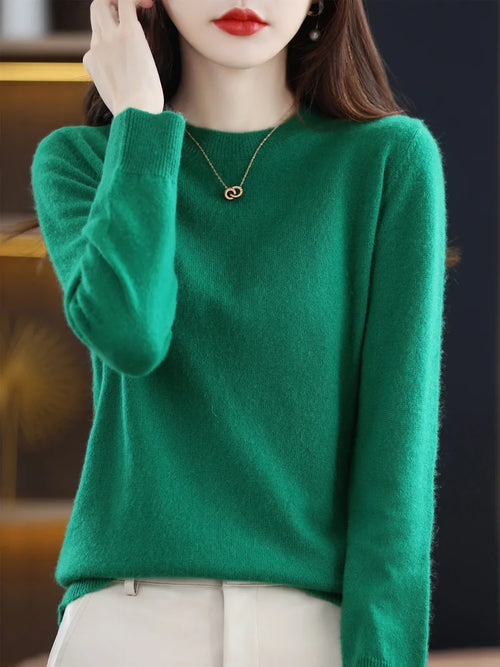 Fashion 100% Merino Wool Women's Sweater O-Neck Long Sleeve Pullover