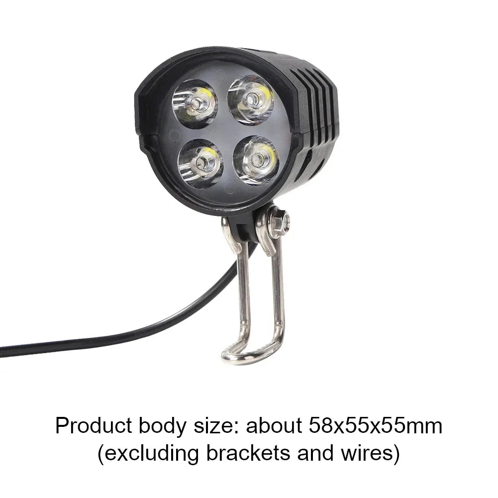 E-Bike Horn Light Electric Bicycle 4 LED Headlight 12W Waterproof 2 in