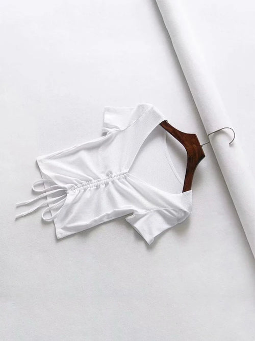 Sexy V Neck Cropped Tank Tops Women Drawstring Tie Up Front Camis