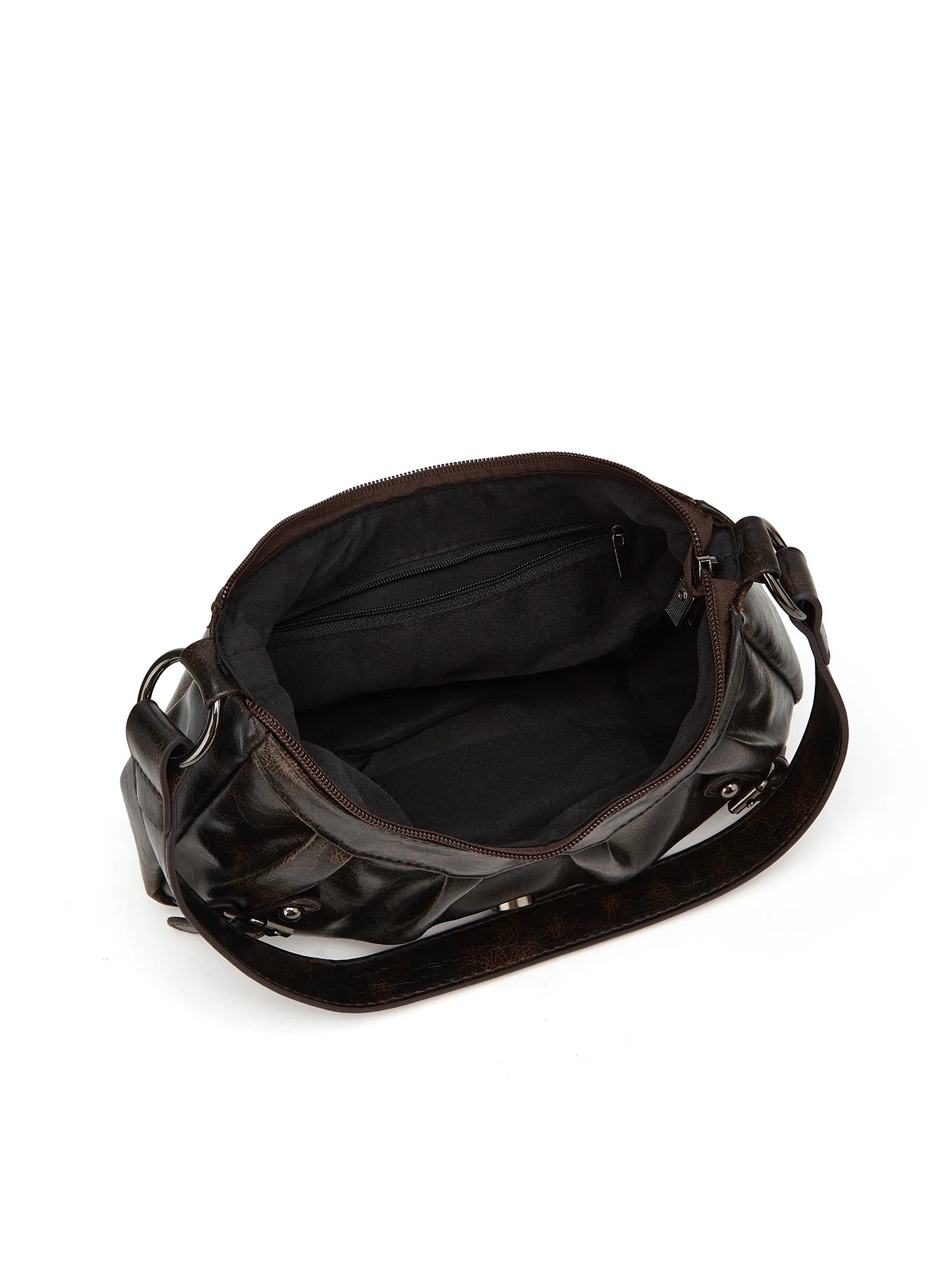 Y2K Retro Style Shoulder Bag, Maillard Pleated Rivet Armpit Bag,