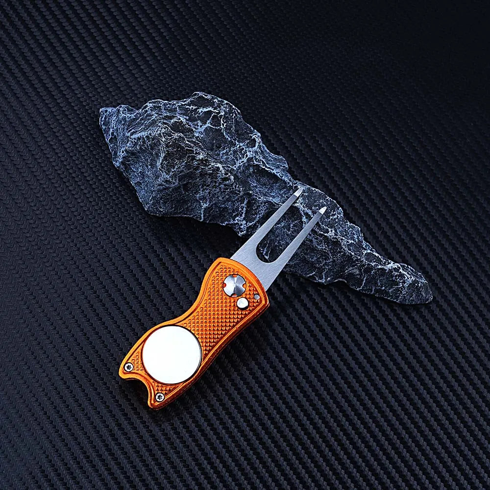 1PC Foldable Metal Golf Turf Repair Tool With Magnetic Ball Marker And