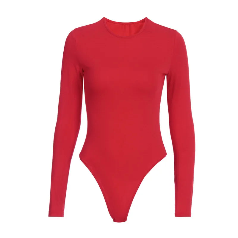 O Neck Long Sleeve Solid White Sexy Bodysuit Women Black Autumn Winter