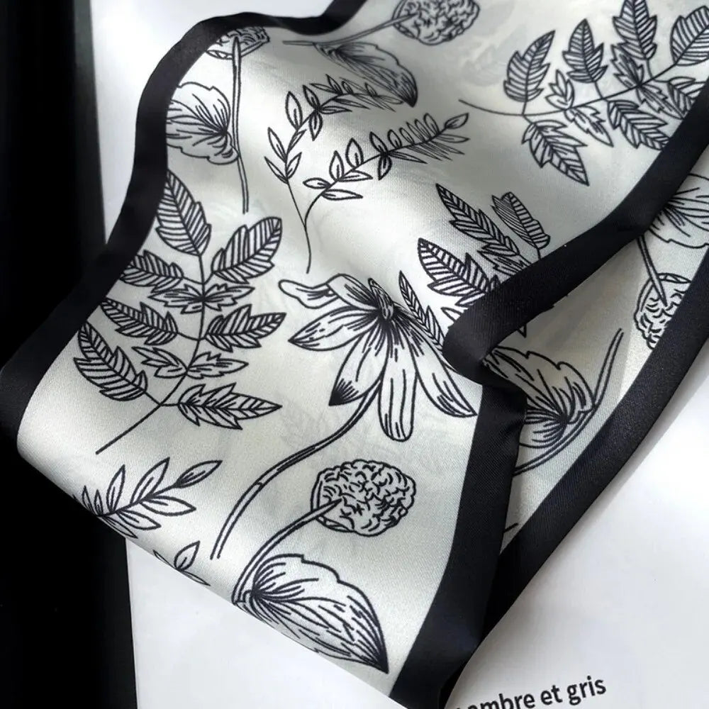 Fashion Print Hair Ribbon Scarf Women Neck Tie Bag Silk Skinny