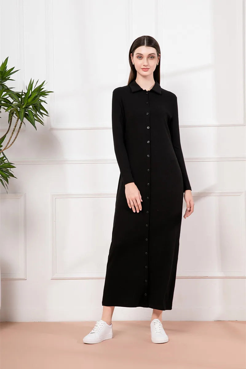 AS 2024 maxi dress button design woman clothes full sleeve Ankle