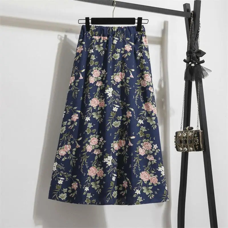 Spring Summer Chiffon Women skirts Casual Floral Printed Woman Long